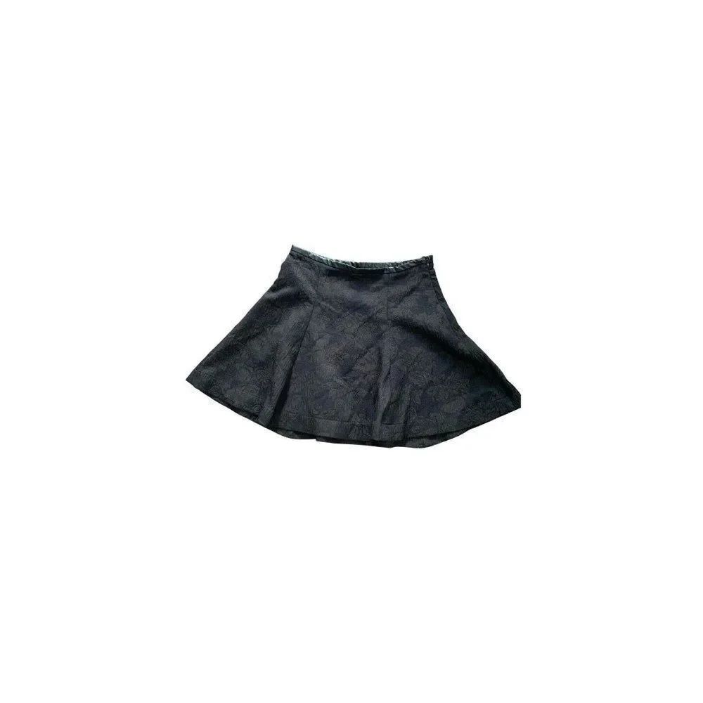 zara womens solid black floral fit flare High Waist mini skirt small